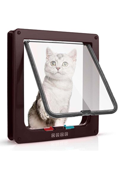 Generic Cat Door, 4-Way Locking Cat Flap, Outer 25.2 x 23.5 cm, L, Brown