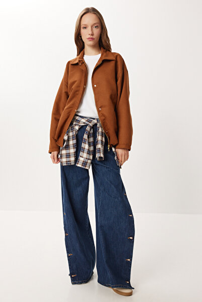 Lovelyİstanbul Oversize Suni Süet Bomber Ceket LAN0081 TABA