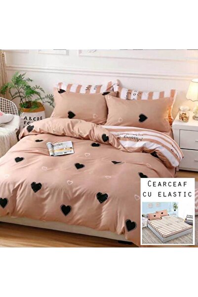 Patul Bed Linen, Satin Cotton, Sulphur, 2 Persons, Double Bed, 4 Pieces, Fitt...