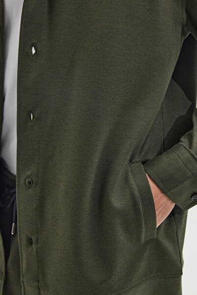 Tudors Men's Relax Fit Comfortable Cut Buttoned Side Pocket Knitted Dark Green Jacket Shirt