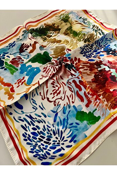 who knows ¿ Beige Cream Patterned Scarf Bandana Women's Clothing Accessory