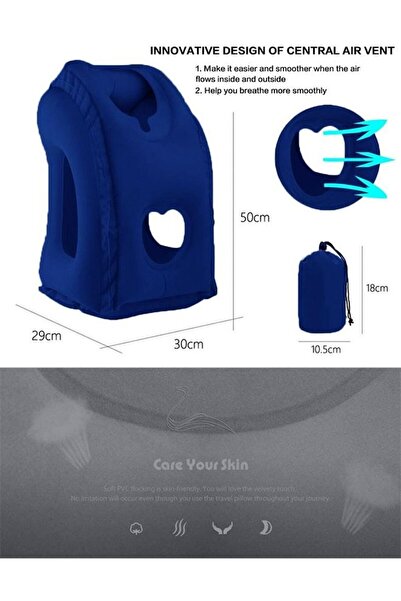 X SPRING Inflatable Travel Pillow Airplane Car and Office Blue 50x30x29cm