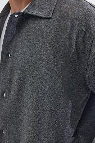 Tudors Men's relaxed fit button-down knit dark grey jacket shirt with side pockets