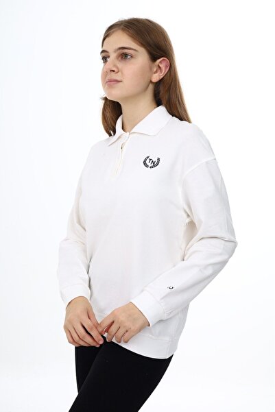 Toontoy Εκρού Κοριτσίστικο Φούτερ με Κέντημα και Στάμπα, με Γιακά Πόλο και Αν...