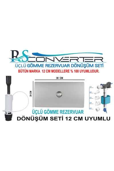 RSCONVERTER GÖMME REZERVUAR KUMANDA PANELLERİ Rsconverter Gömme Rezervuar Üçlü Dönüşüm Seti Tamir Ve Değişim Kiti 12 Cm