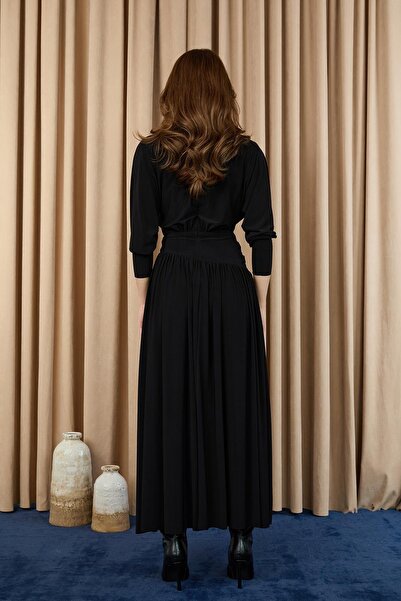 Puane Γυναικείο μακρύ φόρεμα διπλό πέτο με λαιμόκοψη και ζώνη -12659ELB