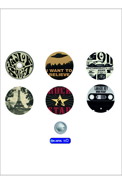 ON DİJİTAL BASKI MERKEZİ Vintage Temalı 6 Adet Rozet Seti