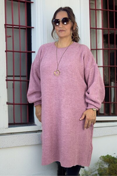 yagmurberen Selanik Knitted Balloon Sleeve Large Size Women's Knitwear Sweater Tunic