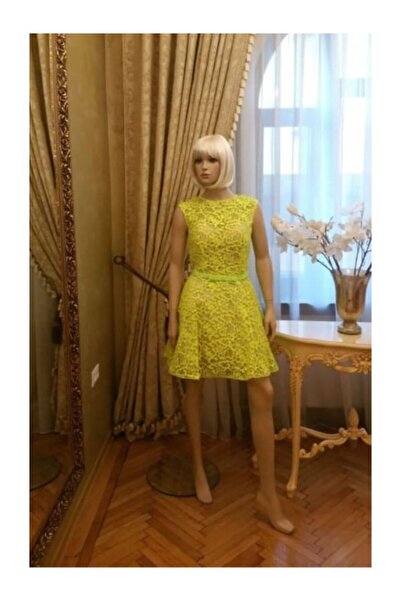 Jovani New York Rochie de ocazie galbena scurta baby doll din dantela