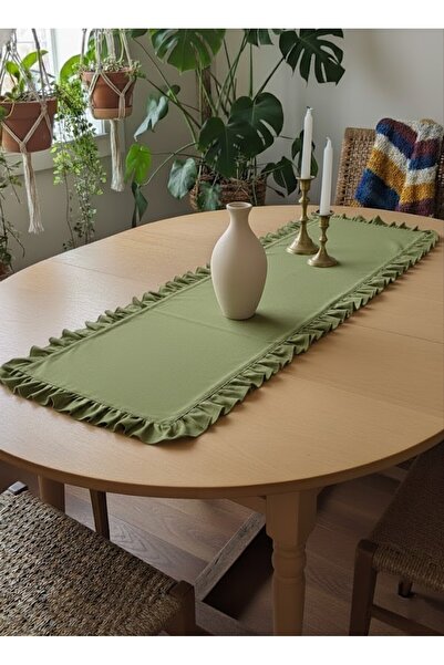 Mery Tekstil Fırfırlı Şık Haki Yeşil Runner 40x140 CM