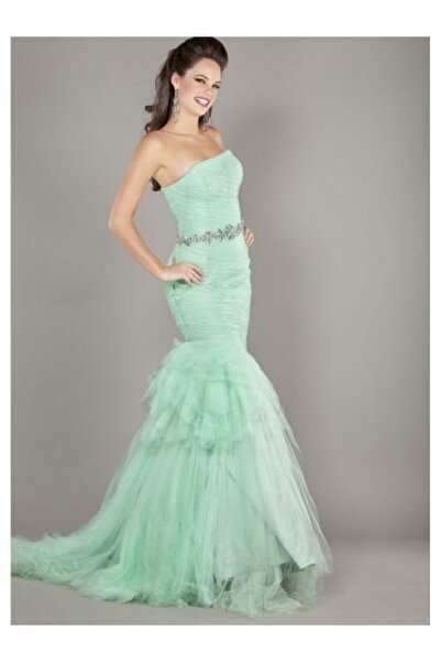 Jovani New York Rochie de seara verde lunga tip sirena din tulle