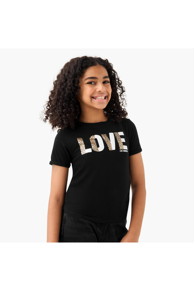 Lee Cooper Graphic Print Crew Neck T-shirt with Short Sleeves