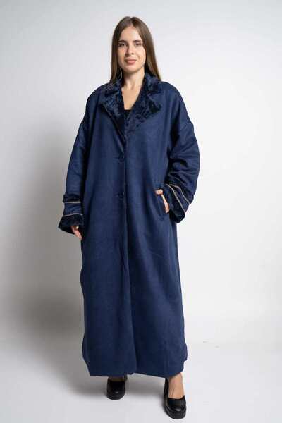 mica جاكيت فرو طويل بأكمام ملونة