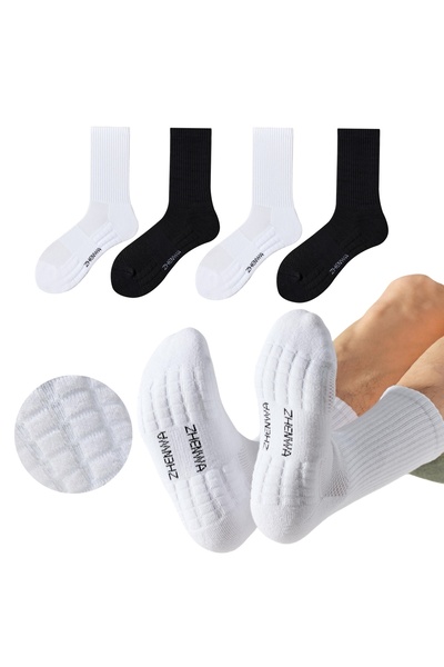 Lullaxx جوارب قطنية رجالية 4P - حتى منتصف الساق، قابلة للتنفس (39-46، أسود/أب...