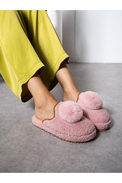 KMS HOME Papuci de casă roz pentru femei cu pompon