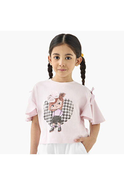 Lee Cooper بلوزة بطبعة جرافيكية بأكمام منقسمة وتفاصيل فيونكة