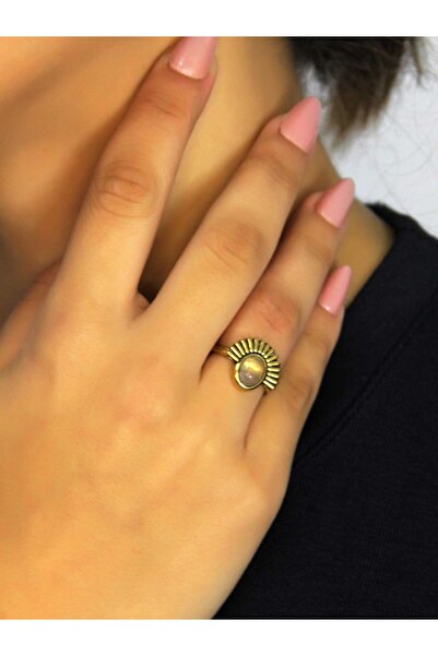 esha خاتم نسائي قابل للتعديل من الحجر الطبيعي باللون الوردي من الكوارتز موديل عتيق euy82pk