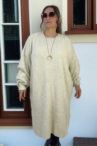 yagmurberen Selanik Knitted Balloon Sleeve Large Size Women's Knitwear Sweater Tunic