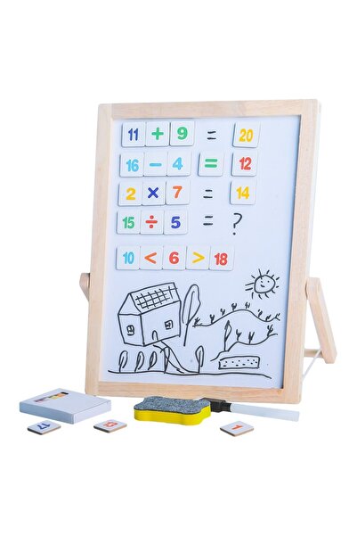Toybox Wooden Kids Writing Board, 2 in 1 Wooden Easel with Double Sided Whiteboard & Chalkboard