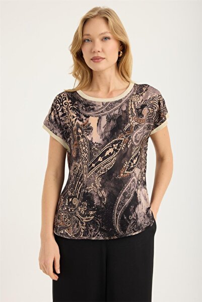 HomeStore Κοντή μπλούζα με σχέδιο σάλι και ασημί ριμπάνες