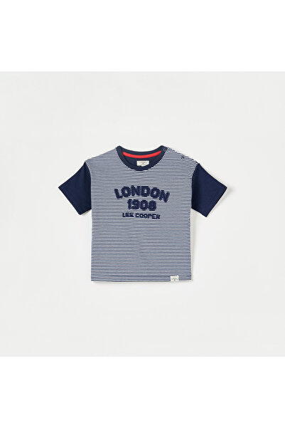 Lee Cooper Applique Detail Striped T-shirt with Short Sleeves