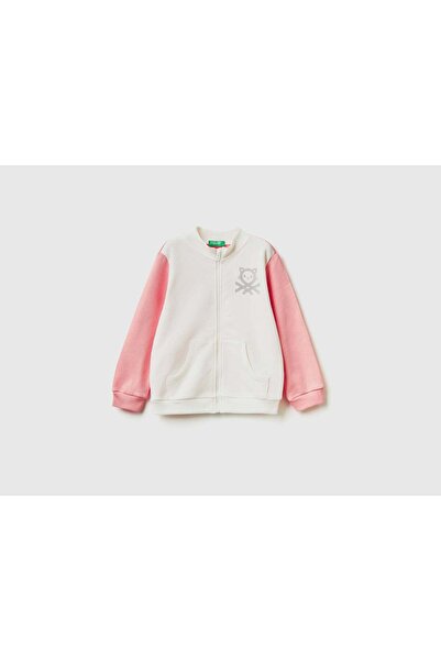 United Colors of Benetton جاكيت بناتي بأكمام طويلة وسحاب من القطن العضوي