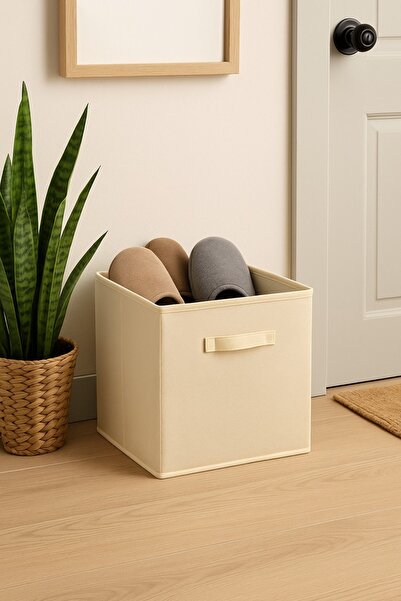 HomyJRs Cream Lidless Cabinet Laundry Toy Organizer Folding Storage Box with Lid 30X30X30