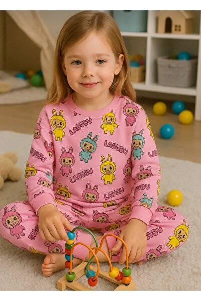 zahider Girls' 100% Cotton Labubu Pattern Pajamas Set