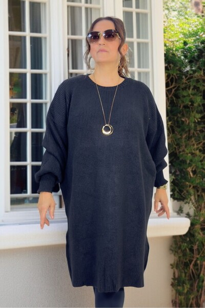 yagmurberen Selanik Knitted Balloon Sleeve Large Size Women's Knitwear Sweater Tunic