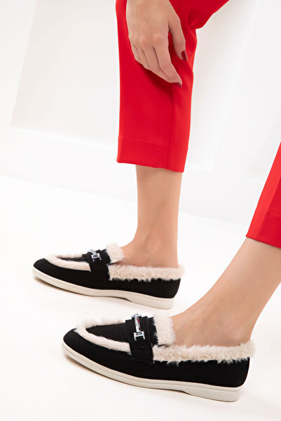 SOHO Women's Black Suede Loafer Plush Shoes Puffy 21180