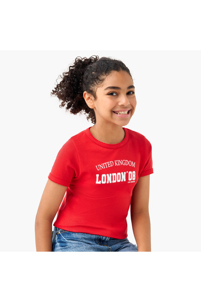 Lee Cooper Graphic Print Crew Neck T-shirt with Short Sleeves