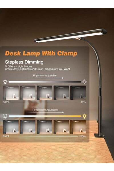X SPRING LED Desk Lamp for Office Home, Eye-Caring Desk Light Clamp for Reading, Study, Workbench (Black)