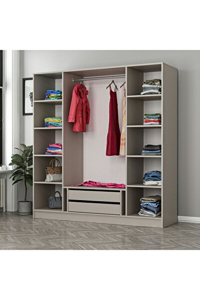 Minar Kale 4 Bölmeli 2 Çekmeceli Giyinme Dolabı Kumtaşı 190CM