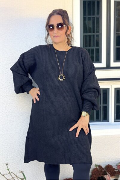 yagmurberen Selanik Knitted Balloon Sleeve Large Size Women's Knitwear Sweater Tunic