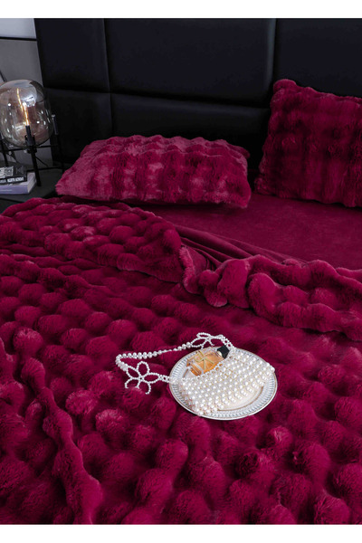 JOJO HOME Cocolino faux rabbit fur bed linen, 6 pieces, Bordeaux