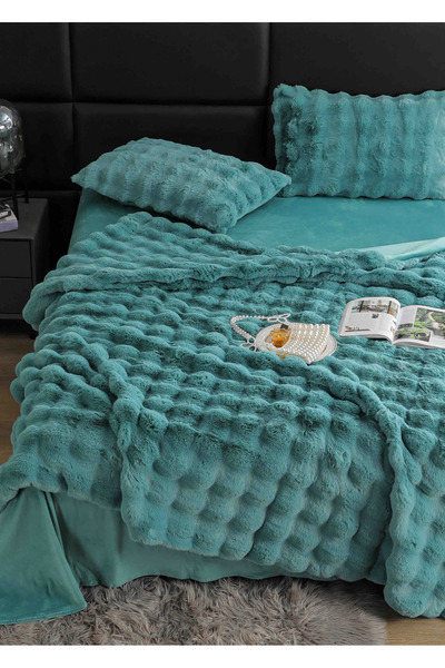 JOJO HOME Cocolino faux rabbit fur bed linen, 6 pieces, Turquoise
