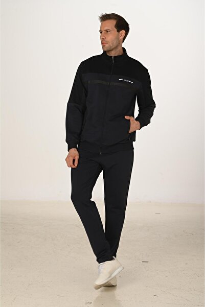 Marco Ferry Large Size Cotton Men's Tracksuit Navy Blue 5279B-L