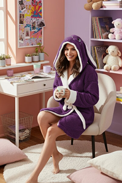 ELİTOL Yumoş Şarpa Fabric Rabbit Ear Purple Dressing Gown