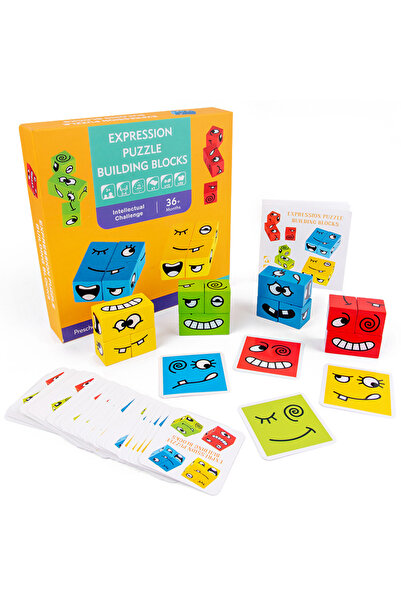 Krista Cuburi de joc și puzzle Montessori - Exprimarea emoțiilor, din lemn