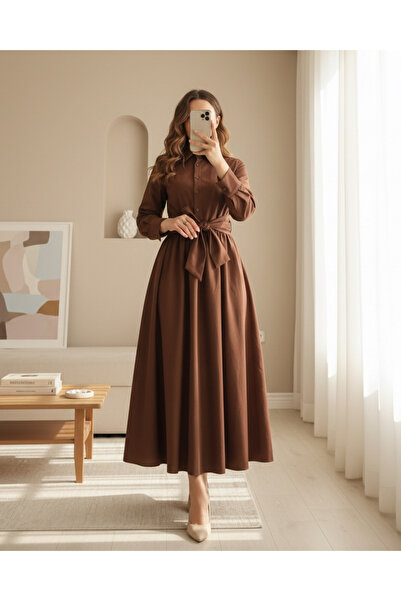 MissRunin فستان بياقة قميص وأزرار متقاطعة وربطة خصر