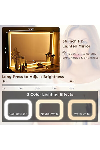 sharpdo 48" Dressing Table with 36" Large Mirror and 3-Color LED Light Adjustment