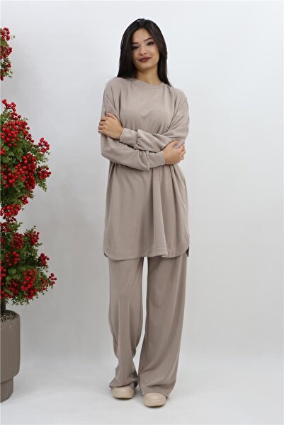Puane Oversize Basic Pantolonlu Takım - Bej