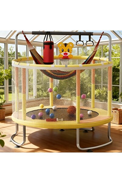 Roam shop ترامبولين 55 بوصة بسعة 420 رطلاً مع حاوية، ترامبولين صغير مع قضيب جمباز قابل للتعديل و7 ألعاب