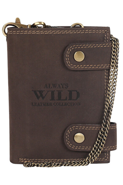Other Attractive men's leather wallet with brass chain - Always Wild