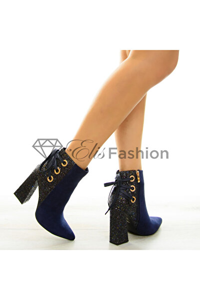 Elis Fashion Botine de dama bleumarin cu sclipici si toc de 11 cm #8420