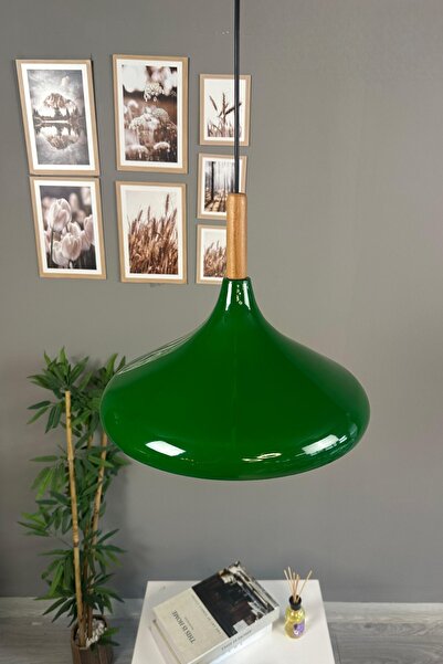 Bamyum Champion Yeşil Ahşap Tekli Avize Sarkıt Salon Mutfak Cafe Butik Lamba Aydınlatma Avizeler