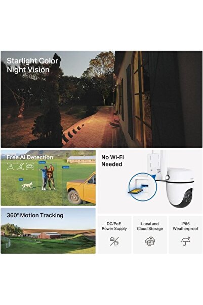 tapo كاميرا C501GW 4G مع دوران 360 درجة، بدقة 1080 بكسل عالية الوضوح، رؤية ليلية ملونة، إنذار صوتي وضوئي