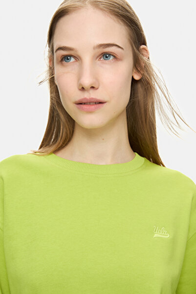 UCLA Sunniva Dark Green Crew Neck Embroidered Loose Fit Women's Sweatshirt