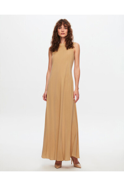 MISS DALIDA T24Y-4007 Kolsuz Kloş Cupro Elbise CRAFT