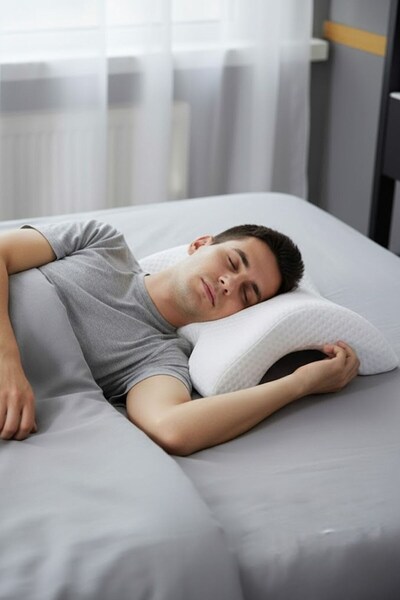 Buffer ®   Pernă 100% Visco curbată, ortopedică, lavabilă, cu husă din material textil, pentru durerile de talie, gât și picioare